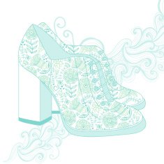 high-heeled vintage shoes with flowers fabric High heels back N2