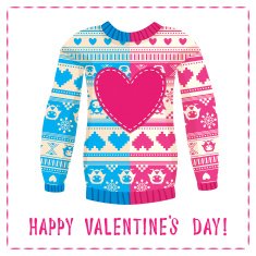 Valentine's day greeting card Warm sweater with owls and hearts