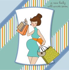 baby announcement card with beautiful pregnant woman on shopping N6