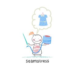 seamstress holding thread and needle