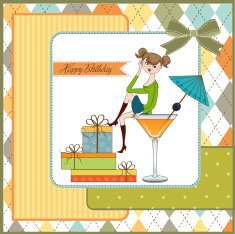 girl sitting on the edge of a glass birthday card N4