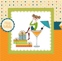 girl sitting on the edge of a glass birthday card N7