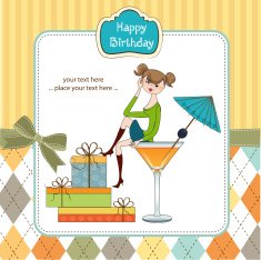 girl sitting on the edge of a glass birthday card N9