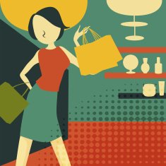 retro young woman at shopping