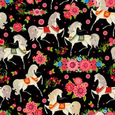 seamless texture with horses in flowers