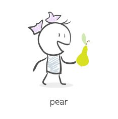 Cartoon girl and pear