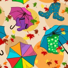Seamless pattern of gumboots and umbrellas