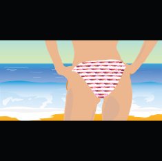 girl in bikini vector illustration and beach