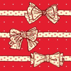 three polka-dotted bows on red background
