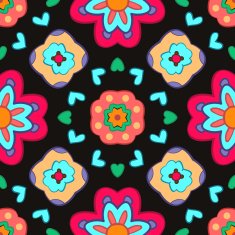 Geometric flower abstract colorful pattern on black background