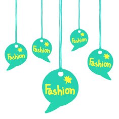 Fashion hanging from string on white background