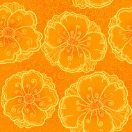 Ornate orange flowers vector seamless pattern