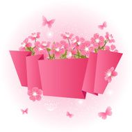 Card with stylized cherry blossom flowers