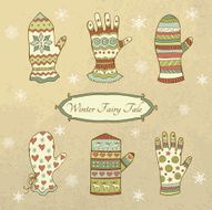 Vector set with mittens and gloves