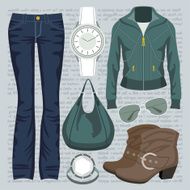 Fashion set with jeans and a jacket vector N3