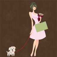 pretty woman shopping with a dog