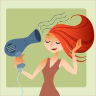 woman dries hair