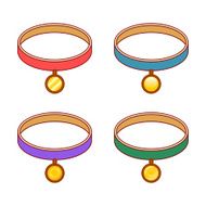 Colorful collars with different round gold tags