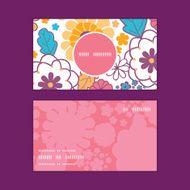 Vector colorful oriental flowers vertical round frame pattern business cards