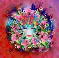 Abstract and mystic woman illustration in floral frame