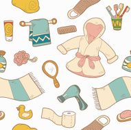 Seamless pattern of vector cartoon bathroom elements and persona