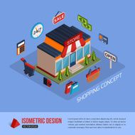 Isometric shopping concept background with place for text