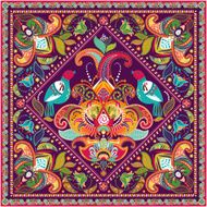 Square ornamental pattern with birds and flowers N2