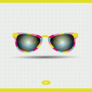 Retro sunglasses with tropical island reflection Summer background illustration