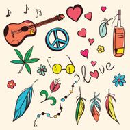 Colorful hand drawn hippie set N2