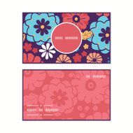 Vector colorful bouquet flowers vertical round frame pattern business cards