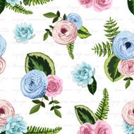 Seamless vintage pattern with painted flower leaves and plants