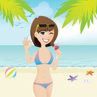 cartoon sexy girl on the beach with cocktail