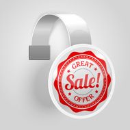 White plastic wobbler with red sale label Vector