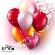 Vector birthday card with colorful balloons and stars