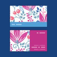 Vector pink flowers horizontal stripe frame pattern business cards set