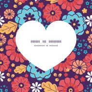 Vector colorful bouquet flowers heart silhouette pattern frame