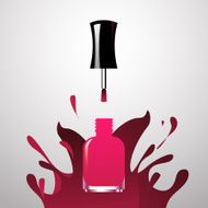 Pink Nail polish open bottle with splash paint background