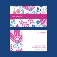Vector pink flowers horizontal stripe frame pattern business cards set N2