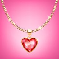 Golden necklace with ruby heart on chain