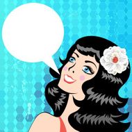 retro portrait of a girl with bubble for text