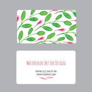 business cards design template with watercolor drawings of plants N2