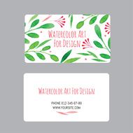 business cards design template with watercolor drawings of plants N3
