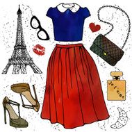 Fashion illustration Paris style outfit