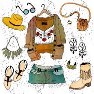Fashion illustration clothing set Boho chic style