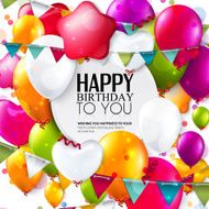Vector birthday card with balloons confetti and bunting flags