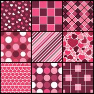 Set of 9 Vector Patterns for Valentine&#039;s Day