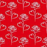 Vector seamless background of white roses and hearts