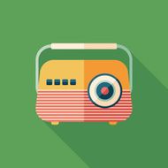 Classic radio receiver flat square icon with long shadows