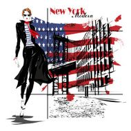 beautiful young woman with national usa flag