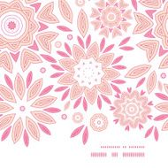 Vector pink abstract flowers horizontal frame seamless pattern background